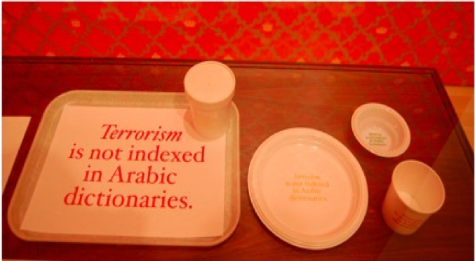 Dinnerware with phrases printed on them.